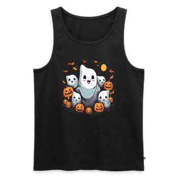 Automne Saison des Citrouilles Chat Fantôme Halloween - Débardeur bio Premium Homme - noir - Devant - Michal (187cm)