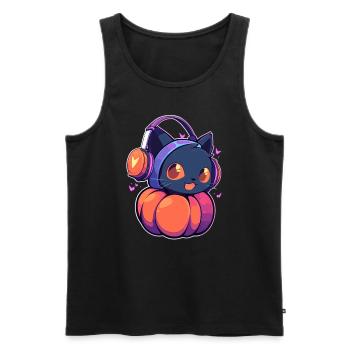 Techno Halloween Party DJ Halloween Citrouille DJ - Débardeur bio Premium Homme - noir - Devant - Michal (187cm)