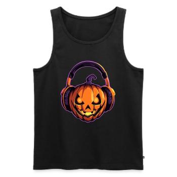 Techno Party Citrouille DJ Halloween Rave - Débardeur bio Premium Homme - noir - Devant - Michal (187cm)