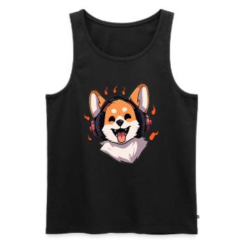 Amoureux des chiens Happy Corgi Dj EDM Festival Raver - Débardeur bio Premium Homme - noir - Devant - Michal (187cm)