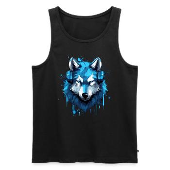 EDM Festival DJ Rave Wolf Elektronische Musik - Männer Premium Bio Tank Top - Schwarz - Vorne - AI Model Male 178 light (178cm)