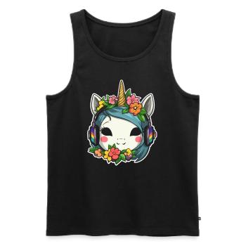 Jolie Flora Licorne DJ EDM Festival Rave - Débardeur bio Premium Homme - noir - Devant - Michal (187cm)