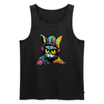 Cyberpunk Cat DJ EDM Festival Raver - Men's Premium Organic Tank Top - black - Front - Michal (187cm)