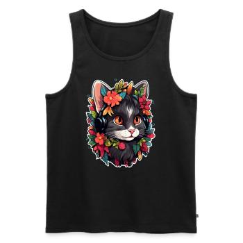 EDM Festival Flora Cat Art Electronic Music - Men's Premium Organic Tank Top - black - Front - Michal (187cm)