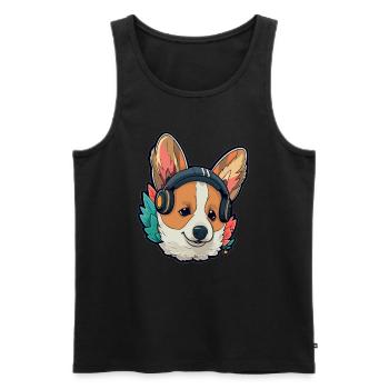 EDM Festival Corgi DJ Rave - Männer Premium Bio Tank Top - Schwarz - Vorne - Michal (187cm)