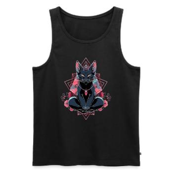 Meditation Cat Spiritual Sacred Geometry - Men's Premium Organic Tank Top - black - Front - Michal (187cm)