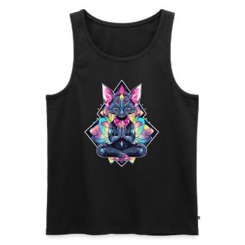 Sacred Geometry Meditation Yoga Cat - Men's Premium Organic Tank Top - black - Front - Michal (187cm)