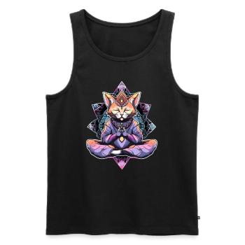 Meditation Spiritual Cat Sacred Geometry - Men's Premium Organic Tank Top - black - Front - Michal (187cm)