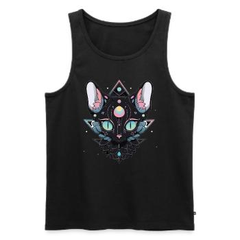 Arty Cat Spiritual Symbols Sacred Geometry - Men's Premium Organic Tank Top - black - Front - AI Model Male 178 light (178cm)