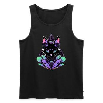 Cyberpunk Spiritual Yoga Cat Sacred Geometry - Men's Premium Organic Tank Top - black - Front - Michal (187cm)