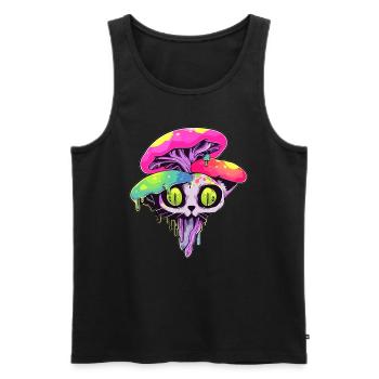 EDM Festival Psychédélique Champignon Chat Rave - Débardeur bio Premium Homme - noir - Devant - Michal (187cm)
