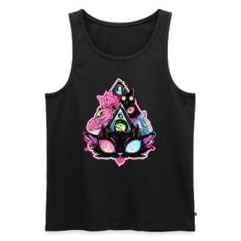 Sacred Geometry EDM Festival Trippy Cat - Männer Premium Bio Tank Top - Schwarz - Vorne - AI Model Male 178 light (178cm)