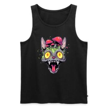Festival EDM de chat champignon psychédélique - Débardeur bio Premium Homme - noir - Devant - Michal (187cm)