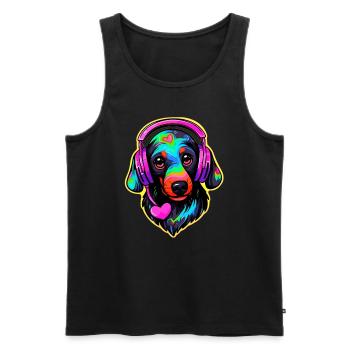 Teckel mignon DJ EDM Festival Rave - Débardeur bio Premium Homme - noir - Devant - Michal (187cm)
