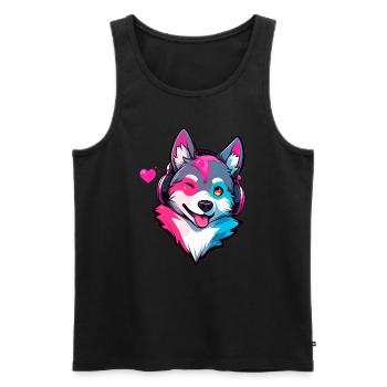 Cute Husky DJ EDM Festival Rave - Men's Premium Organic Tank Top - black - Front - AI Model Male 178 light (178cm)