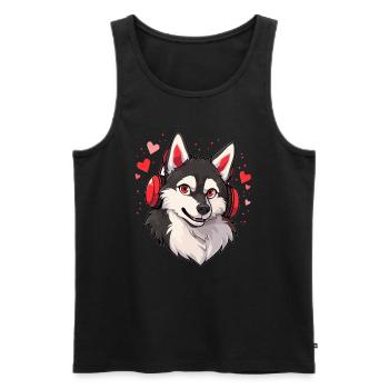 Cute Husky DJ EDM Festival Rave - Men's Premium Organic Tank Top - black - Front - AI Model Male 178 light (178cm)