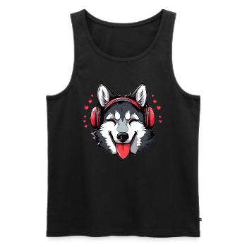Electronic Music Party Husky DJ Rave - Men's Premium Organic Tank Top - black - Front - AI Model Male 178 light (178cm)