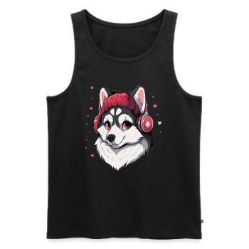 Christmas EDM Party Husky DJ Christmas - Men's Premium Organic Tank Top - black - Front - AI Model Male 178 light (178cm)