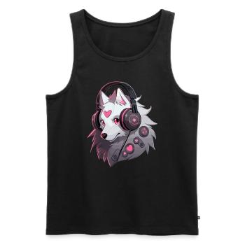 Cyberpunk Samoyed DJ EDM Rave - Men's Premium Organic Tank Top - black - Front - Michal (187cm)