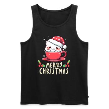 Chrismas Cat Hot Wine Lover Christmas Party Glühwe - Männer Premium Bio Tank Top - Schwarz - Vorne - AI Model Male 178 light (178cm)