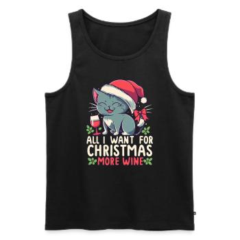 Chat mignon Noël amateur de vin vacances de Noël - Débardeur bio Premium Homme - noir - Devant - Michal (187cm)