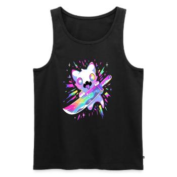 Festival Trippy Party EDM Cat Techno - Débardeur bio Premium Homme - noir - Devant - Michal (187cm)