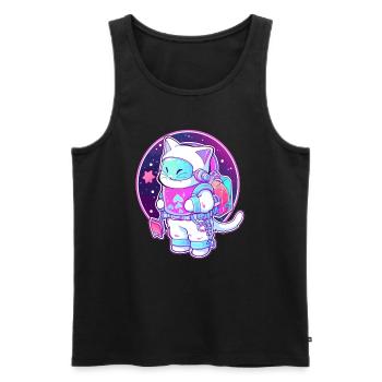 Mignon Musique Électronique Rave Cat Festival Astronaute - Débardeur bio Premium Homme - noir - Devant - AI Model Male 178 light (178cm)