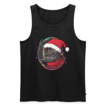 Fête Noël Astronaute Chat Cosmos Rave - Débardeur bio Premium Homme - noir - Devant - AI Model Male 178 light (178cm)