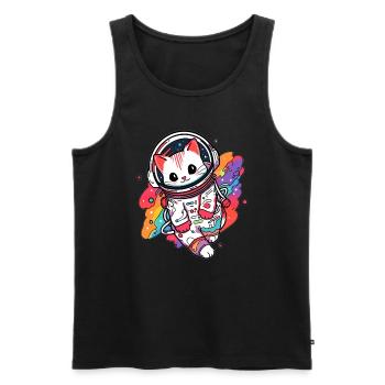Mignon Trippy Cat Astronaute Psychédélique Rave - Débardeur bio Premium Homme - noir - Devant - AI Model Male 178 light (178cm)