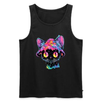Psychedelische Kunst Trippy Cat EDM Festival Rave - Männer Premium Bio Tank Top - Schwarz - Vorne - AI Model Male 178 light (178cm)