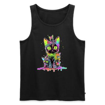 Trippy Techno Party Cat EDM Festival DJ - Men's Premium Organic Tank Top - black - Front - Michal (187cm)