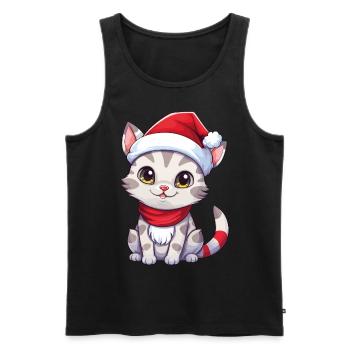 Chat Noël Chat De Noël Mignon Joyeux Catmas - Débardeur bio Premium Homme - noir - Devant - Michal (187cm)