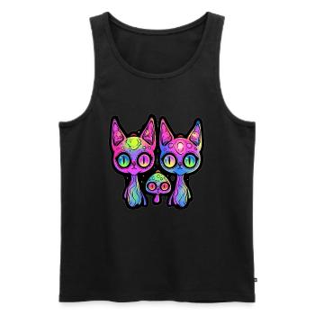 Trippy Alien Cat Art EDM Festival Rave psychédélique - Débardeur bio Premium Homme - noir - Devant - Michal (187cm)