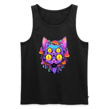 Trippy Cat Art EDM Festival Lover Psychedelic Rave - Men's Premium Organic Tank Top - black - Front - AI Model Male 178 light (178cm)