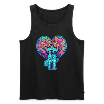 Trippy Cat Art Süßes Passendes Festival - Männer Premium Bio Tank Top - Schwarz - Vorne - Michal (187cm)
