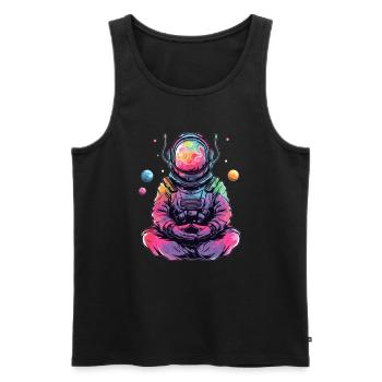 Méditation Astronaute Trippy Festival EDM DJ Rave - Débardeur bio Premium Homme - noir - Devant - AI Model Male 178 light (178cm)