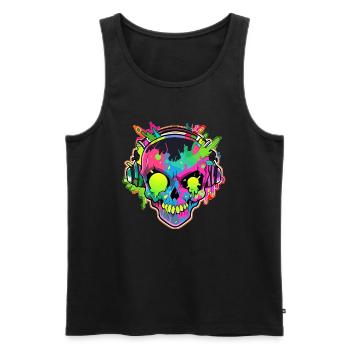 Trippy EDM Skull DJ Psychedelic Festival EDM Rave - Men's Premium Organic Tank Top - black - Front - AI Model Male 178 light (178cm)