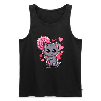 Niedliches Lollipop Katzenpaar Valentinstag - Männer Premium Bio Tank Top - Schwarz - Vorne - Michal (187cm)