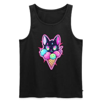 EDM Festival Cat Ice-Cream Lover Party - Men's Premium Organic Tank Top - black - Front - Michal (187cm)
