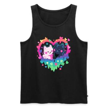 La Saint-Valentin coeur amour chat assorti Couple - Débardeur bio Premium Homme - noir - Devant - Michal (187cm)