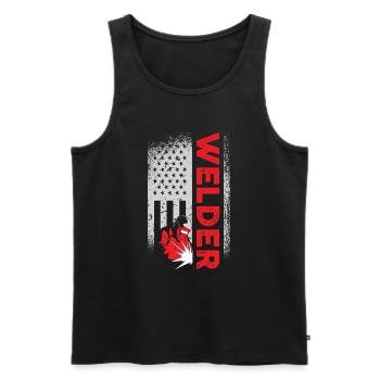 Soudeur USA Flag Patriot Soudeur - Débardeur bio Premium Homme - noir - Devant - AI Model Male 178 light (178cm)