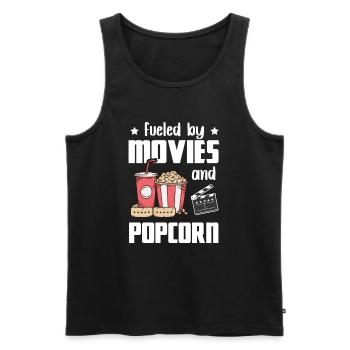 Alimenté par des films et un cadeau de soirée cinéma pop-corn - Débardeur bio Premium Homme - noir - Devant - AI Model Male 178 light (178cm)