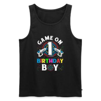 Lasertag Game On 1 Birthday Boy Indoor Laser Tag - Men's Premium Organic Tank Top - black - Front - AI Model Male 178 light (178cm)
