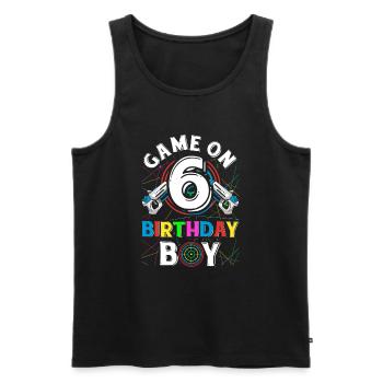 Lasertag Game On 6 Birthday Boy Indoor Laser Tag - Men's Premium Organic Tank Top - black - Front - AI Model Male 178 light (178cm)