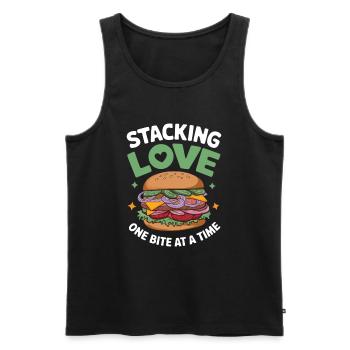 Sandwich Spruch - Stacking Love One Bite At A Time - Männer Premium Bio Tank Top - Schwarz - Vorne - AI Model Male 178 light (178cm)