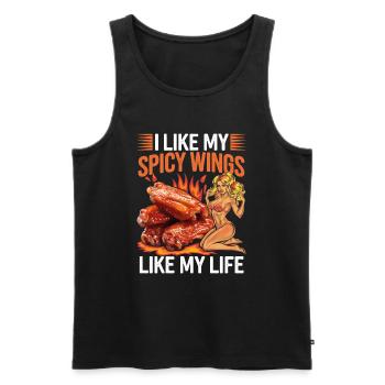 J’aime mes ailes épicées comme ma vie Chicken Woman - Débardeur bio Premium Homme - noir - Devant - Michal (187cm)
