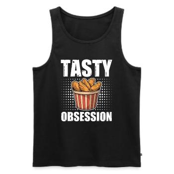 Ailes de poulet chaudes et épicées Tasty Obession - Débardeur bio Premium Homme - noir - Devant - AI Model Male 178 light (178cm)