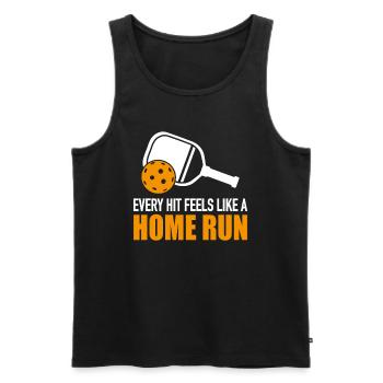Pickleball Saying: Every Hit Feels Like Home Run - Men's Premium Organic Tank Top - black - Front - AI Model Male 178 light (178cm)