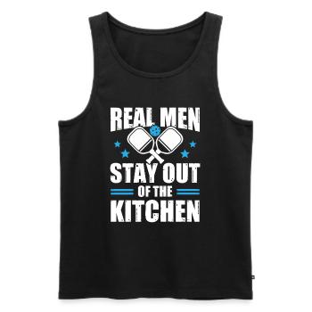 Les vrais hommes restent en dehors de la cuisine Pickleball Männer - Débardeur bio Premium Homme - noir - Devant - AI Model Male 178 light (178cm)