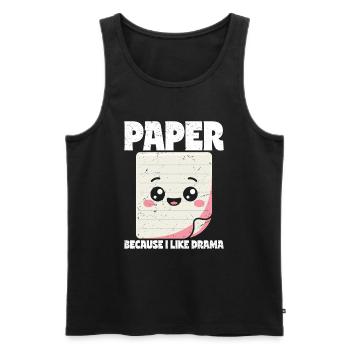 Papier Parce que J’aime le Théâtre - Ciseaux Stone Paper - Débardeur bio Premium Homme - noir - Devant - Michal (187cm)